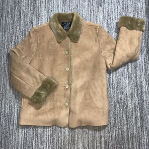 FU DA New York Womens XL Jacket Beige Faux Suede Buttons‎ Pockets Faux Fur